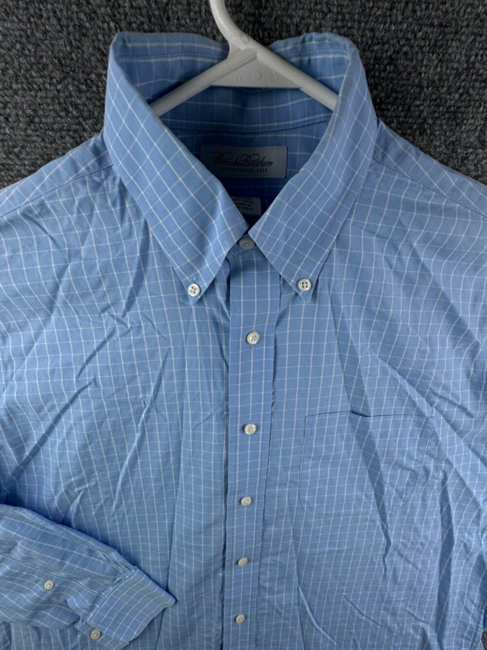Brooks Brothers Long Sleeve 16 34/35 Blue Check Cotton Button Up Shirt Adult